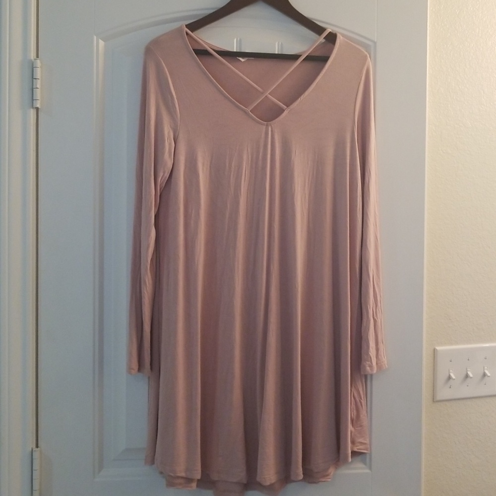 Long sleeve cross neck dress